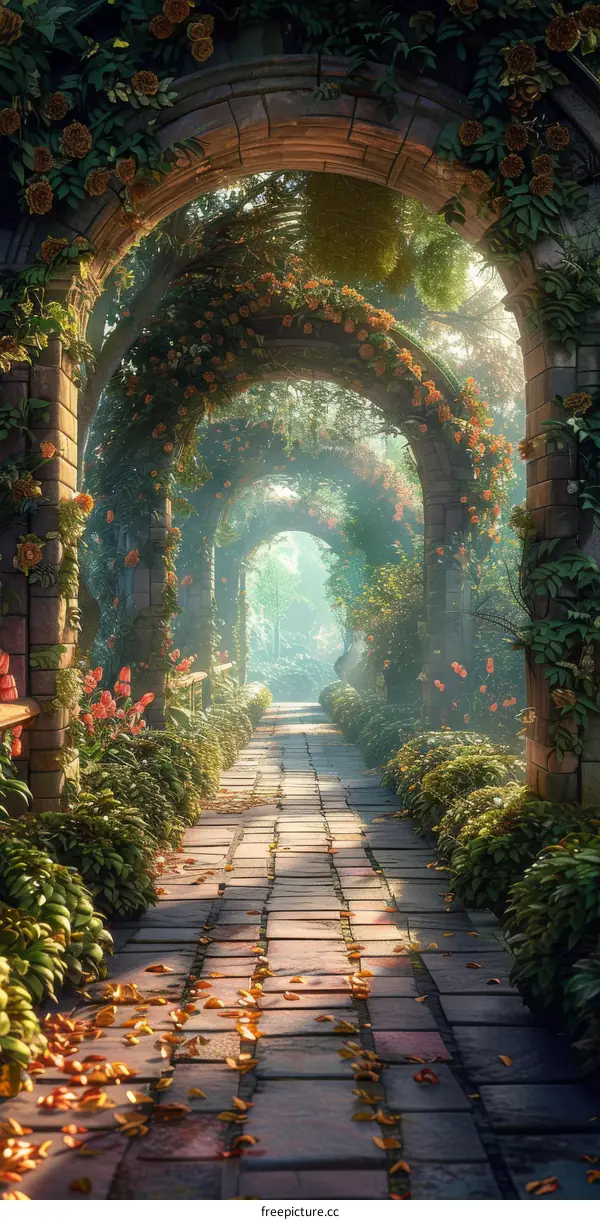 Stone Archway in a Lush Garden