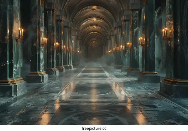 Dark Green Marble Palace Hallway