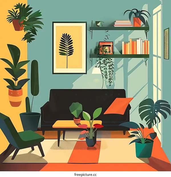 Minimalist Living Room Illustration with Plants