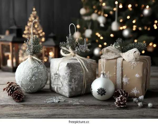 Christmas Decor with Gifts and Ornaments