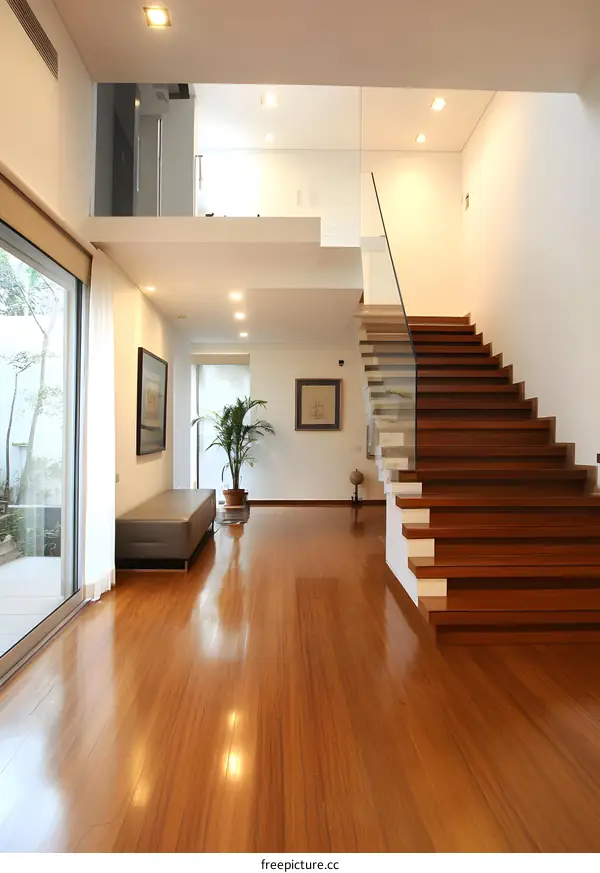 Modern Glass Staircase in a Spacious Interior