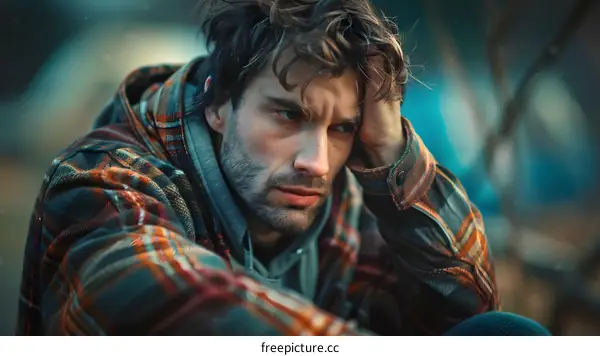 Portrait of a man with hand on head looking sad