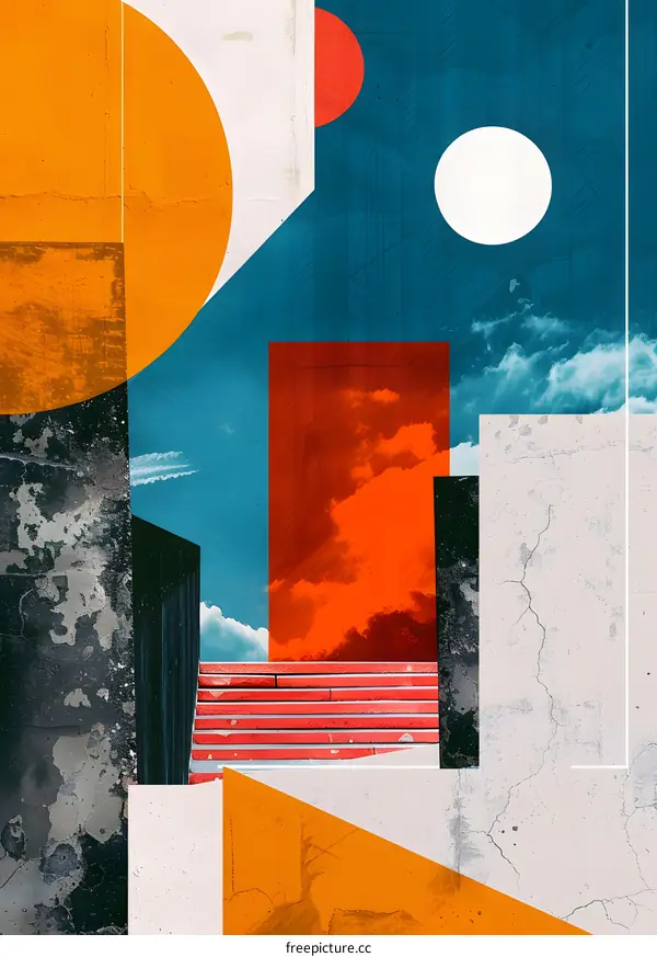 Abstract Geometric Collage with Orange and Red Color