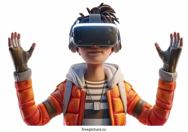 Illustration of a young boy wearing a virtual reality headset