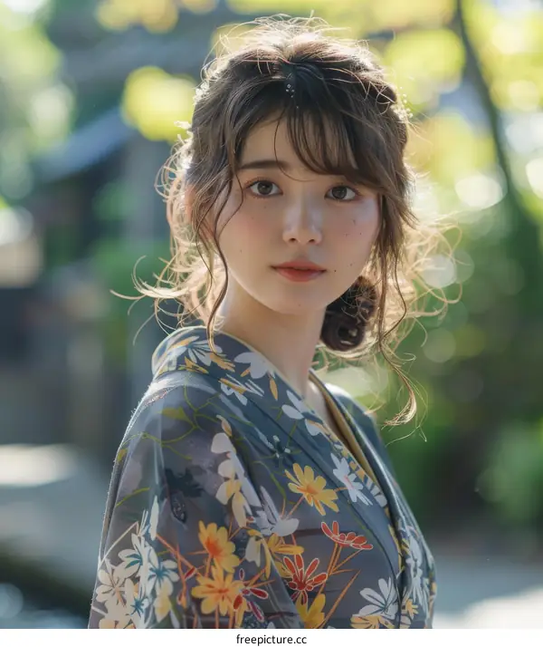Portrait of a young woman in a kimono