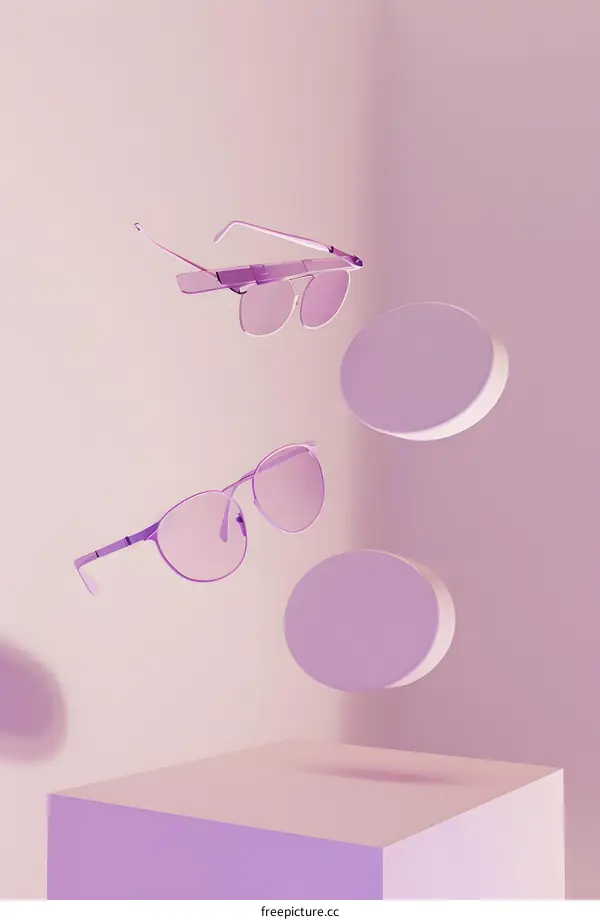 Purple Sunglasses on Pink Background