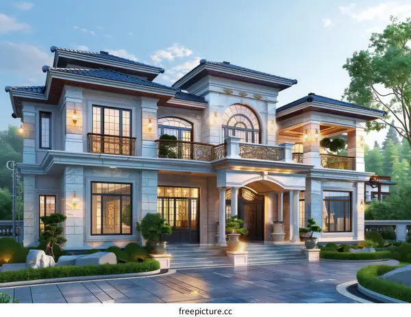 Elegant Mansion Exterior Design Illustration