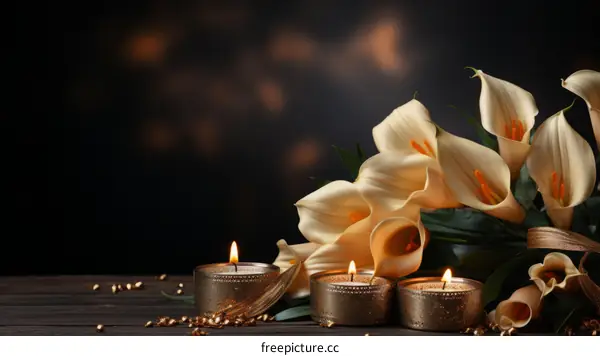 Elegant still life with calla lilies and candles