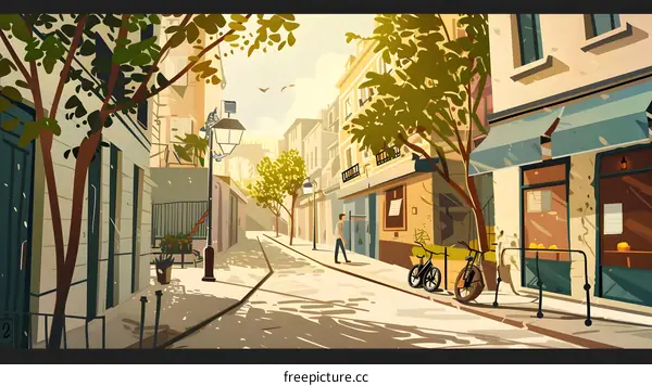 Sunny Day in a European City Street