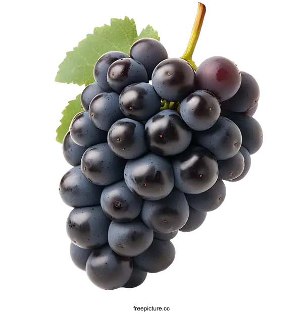 [Transparent Background PNG]Fresh Bunch of Dark Purple Grapes Isolated On White Background