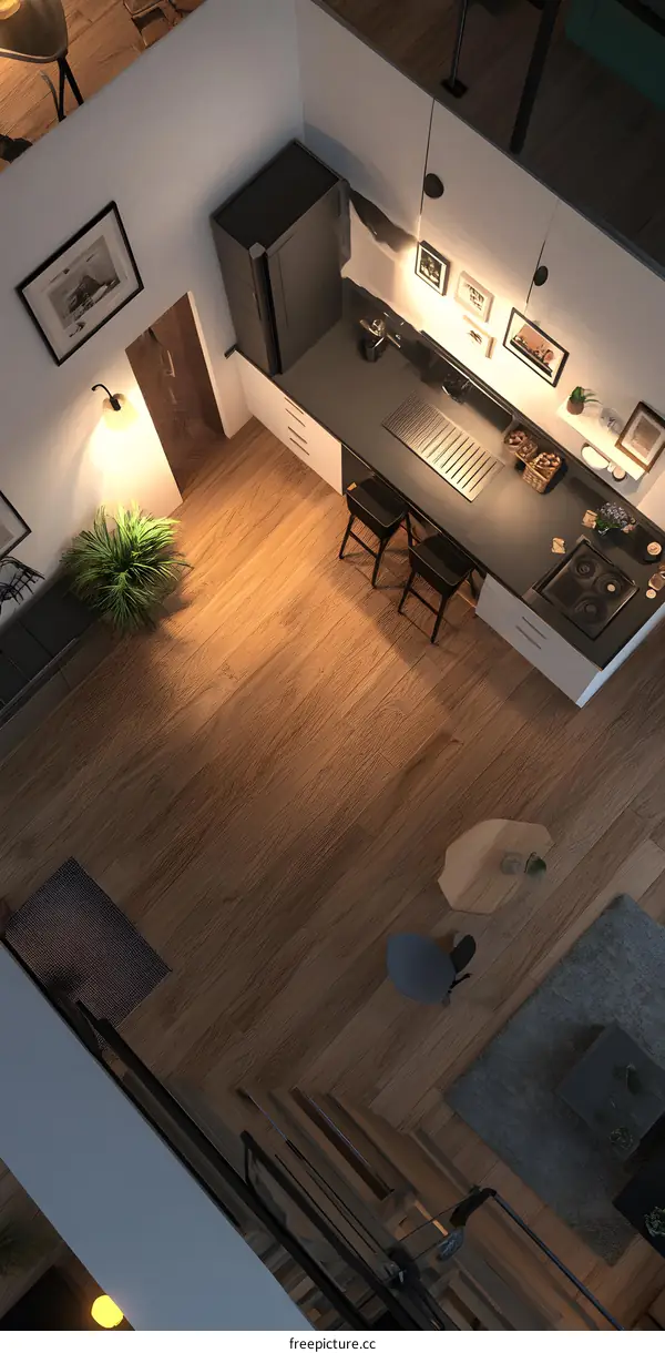 Modern Loft Apartment Interior Design with Wooden Floor