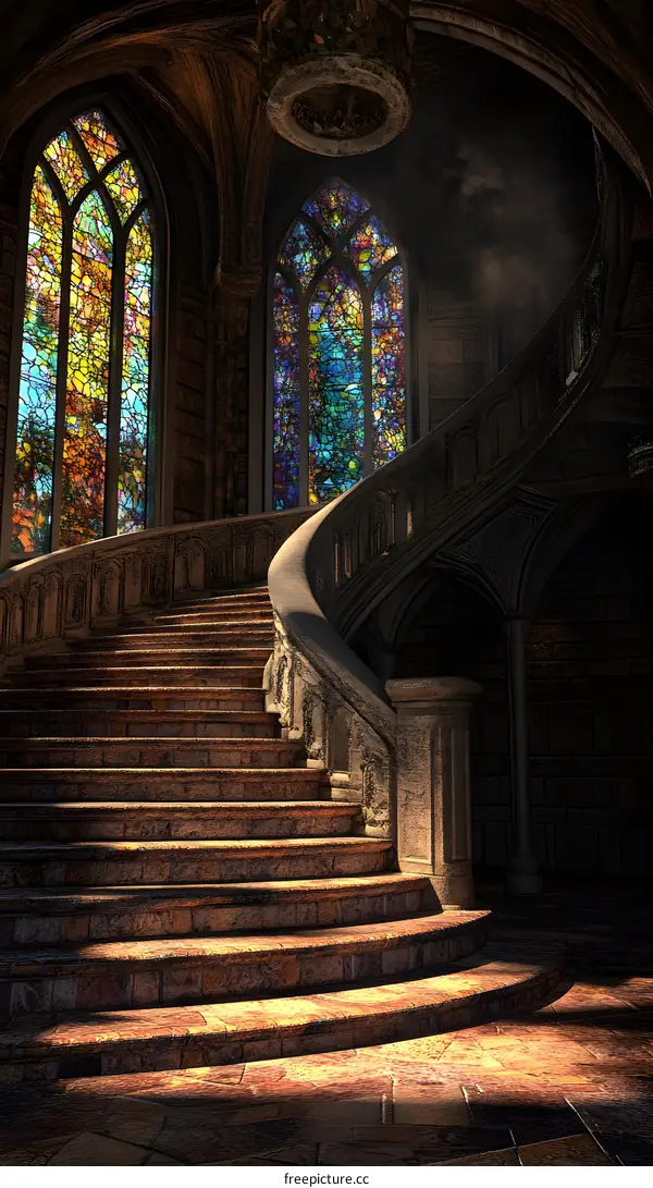 Stone Staircase in a Dark Gothic Cathedral