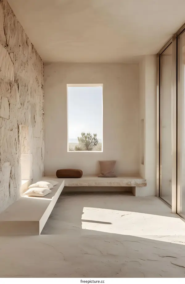 Minimalist Interior Design with Stone Wall and Natural Light