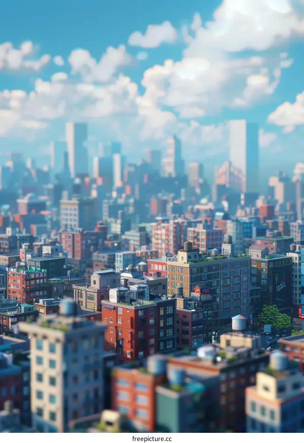 Stylized Cityscape Illustration with Vivid Colors