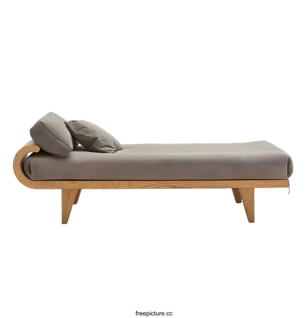 [Transparent Background PNG]Modern Daybed with Wooden Frame and Gray Cushions