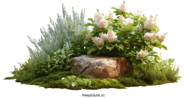 [Transparent Background PNG]Beautiful Garden Design with Flowers and Rocks