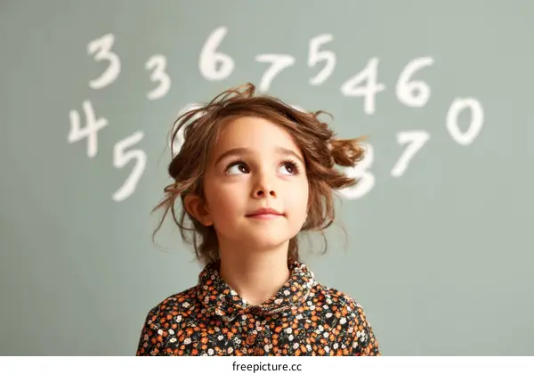 Little Girl Contemplating Numbers in a Classroom Setting