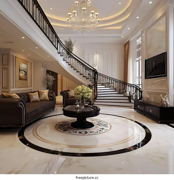 Luxury Interior Design with a Grand Staircase and Marble Floor