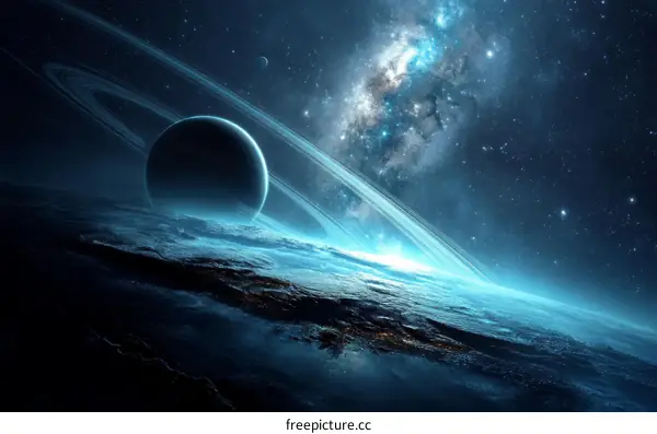 Stunning Space Landscape with Planetary Rings