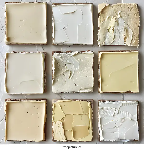 Neutral Color Palette Samples on Wooden Tiles