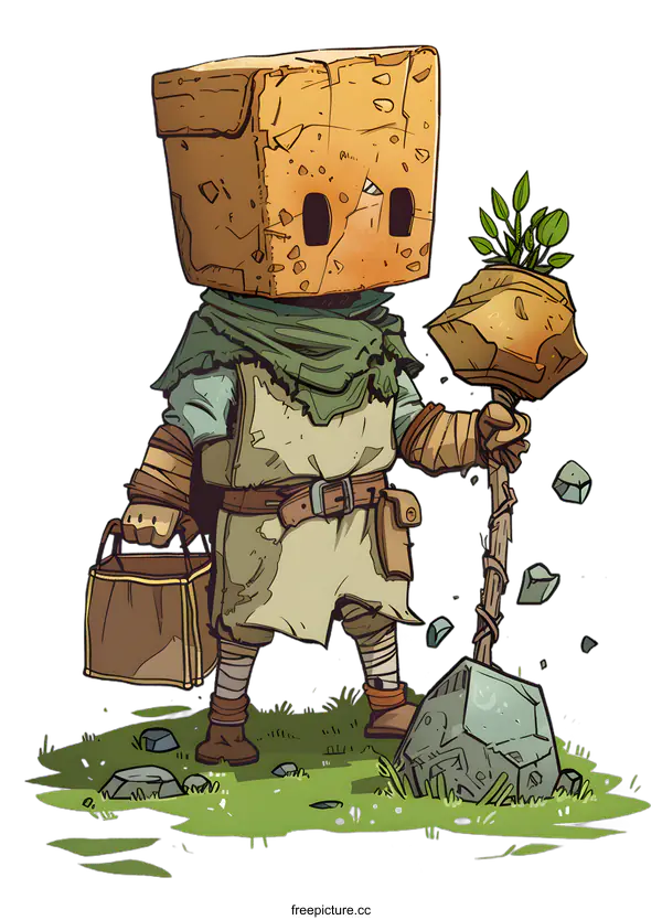 [Transparent Background PNG]Cartoon Illustration of a Person with a Box Head