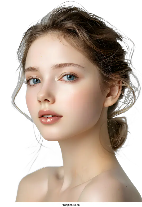 [Transparent Background PNG]portrait of a beautiful young woman with blue eyes and brown hair