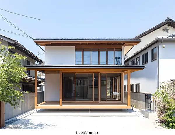 Modern Japanese House with Wooden Exterior and Large Windows
