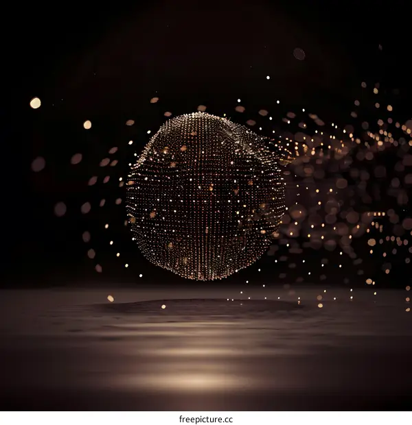 Abstract Gold Sphere with Glowing Particles