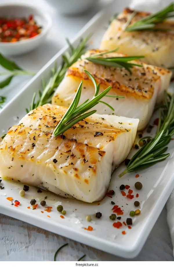 Fried fish fillet with rosemary