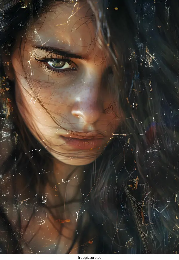 portrait of a beautiful young woman with freckles on her face