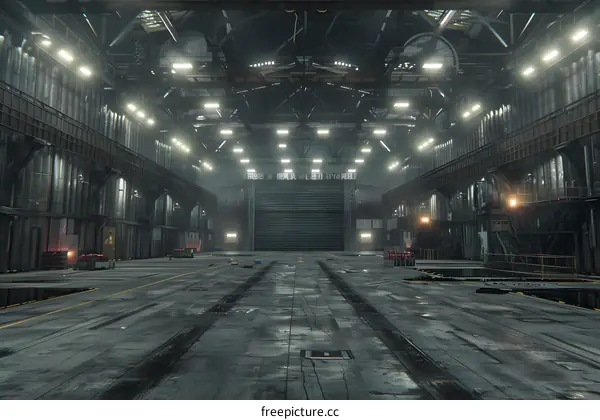 Industrial Building Interior With Large Metal Doors