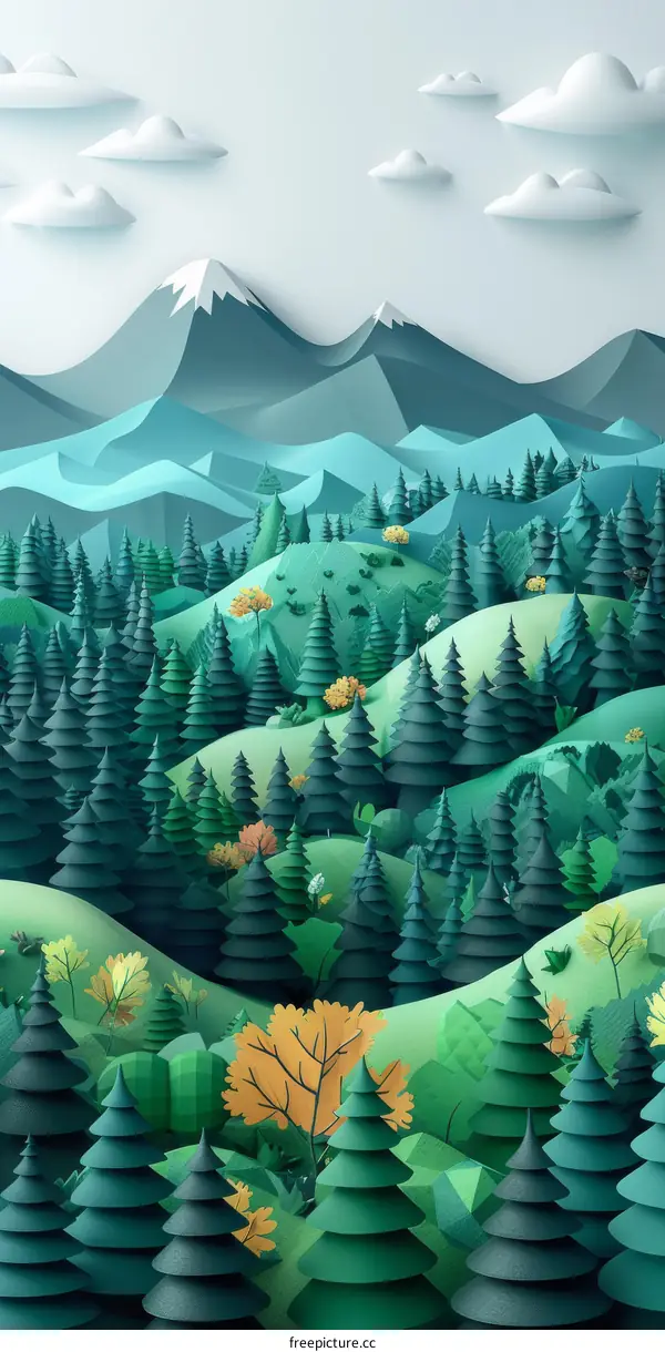 Green Mountains and Hills with Pine Trees