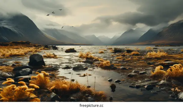 The tranquil beauty of a mountain lake in the highlands