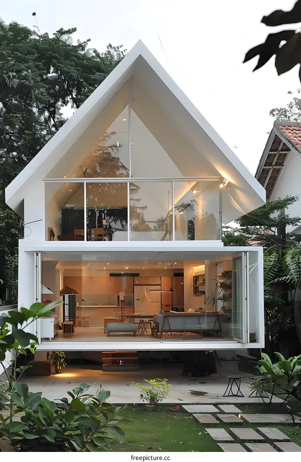 Modern Minimalist White House With Glass Walls and Large Windows