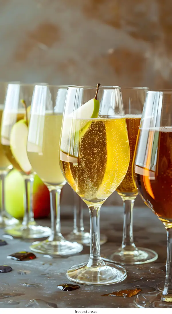 Apple Cider and Champagne Glasses with Pear Garnish