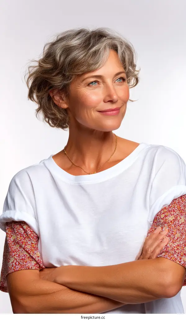 Elegant Woman in a Stylish White T-Shirt