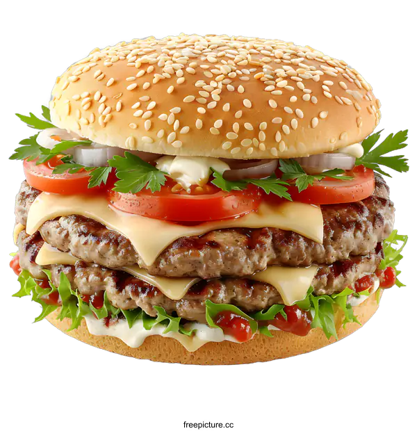 [Transparent Background PNG]Delicious double cheeseburger on a white background