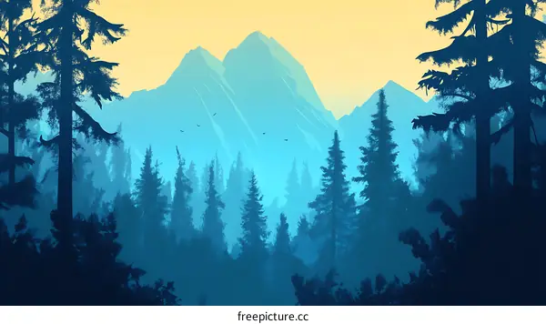 Blue Mountain Forest Landscape Illustration