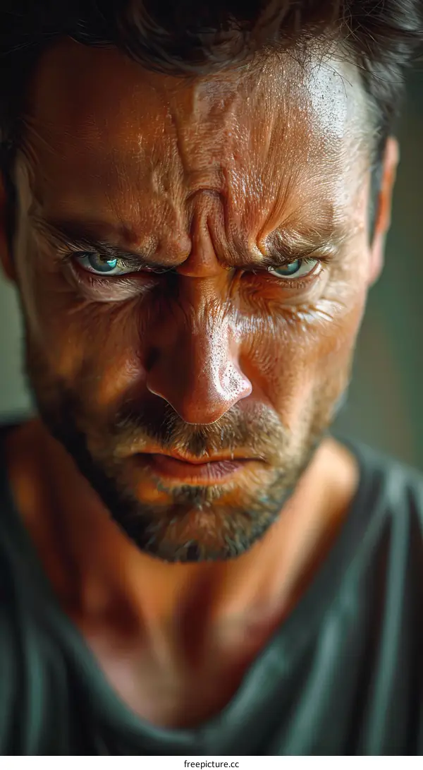 Closeup Angry Caucasian Man Face