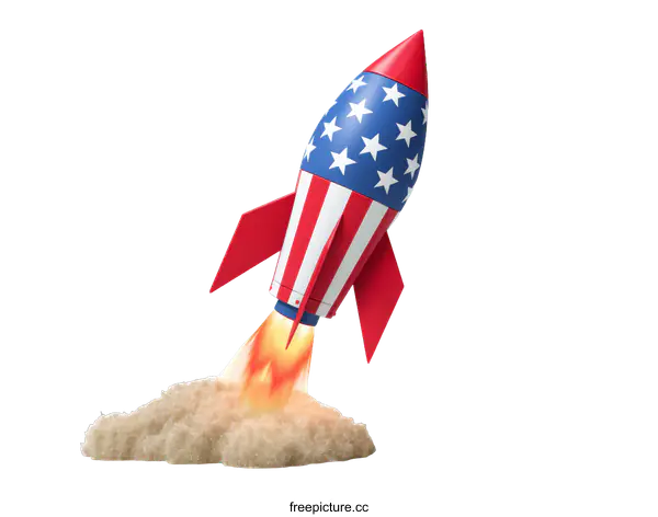 [Transparent Background PNG]American Flag Rocket Launch Illustration