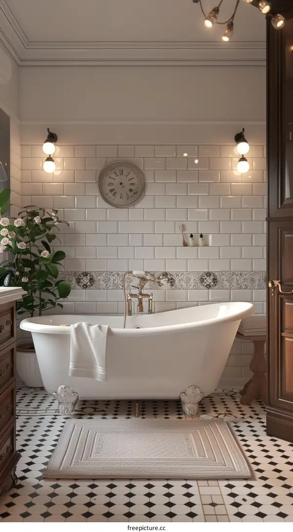 Vintage Style Bathroom with Classic Bathtub