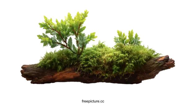[Transparent Background PNG]Moss and Fern Arrangement on Driftwood
