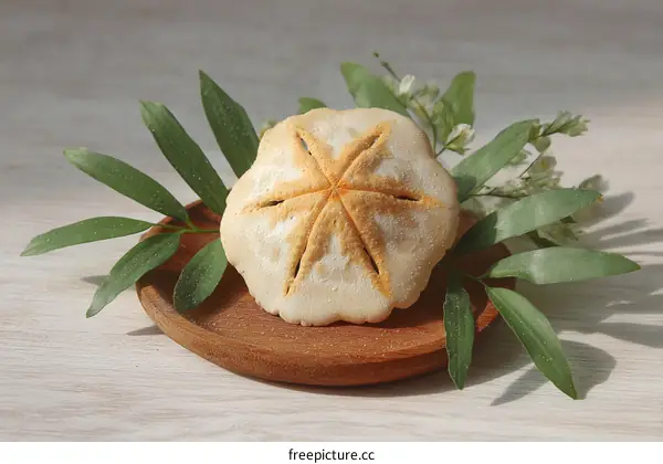 Delicious Star-Shaped Pastry on Wooden Plate with Greenery