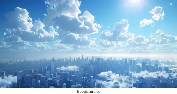 Modern City Skyline with Skyscrapers and Clouds