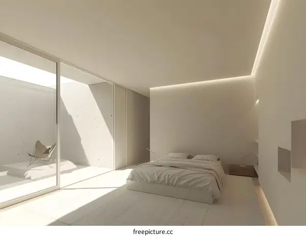 Minimalist Bedroom Interior Design with Natural Light and Patio View