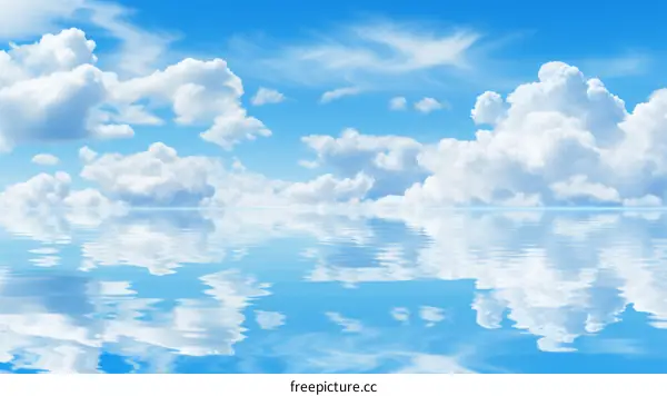 Blue sky and white clouds with reflection on the water surface