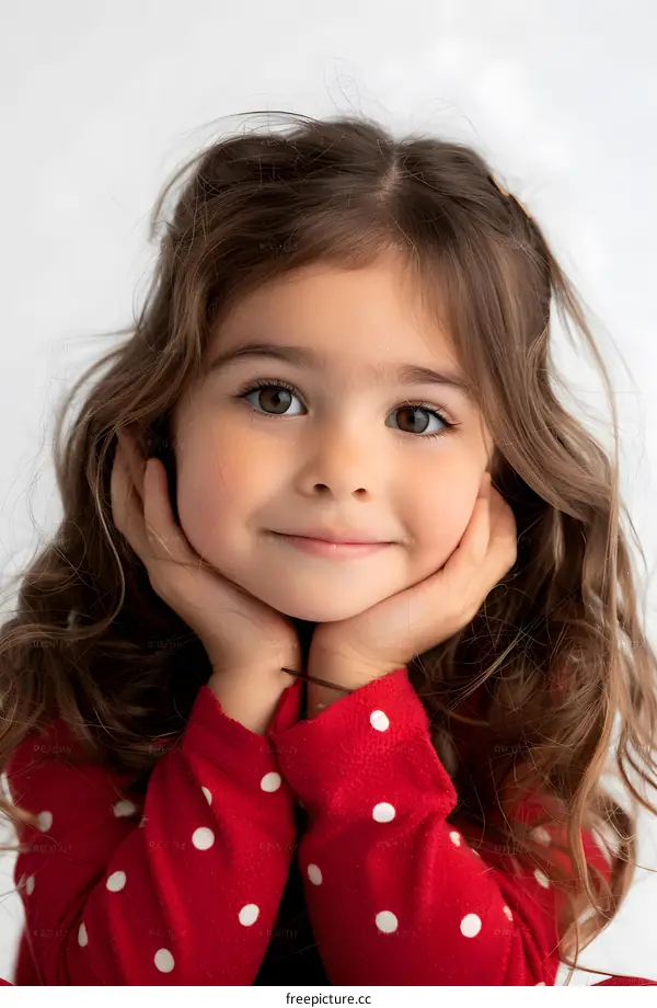 Portrait of a Little Girl with Brown Hair Wearing a Red Polka Dot Shirt