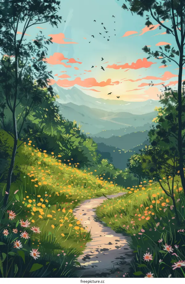 Sunset Path in the Woods