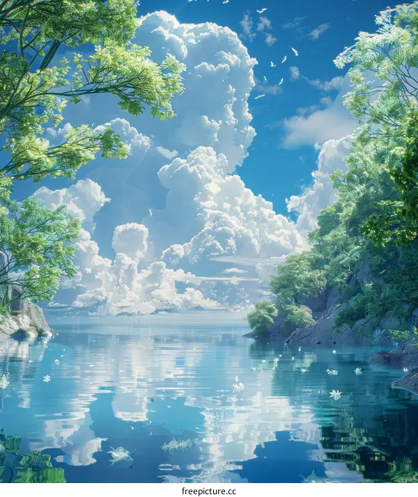 fantasy landscape with lake and mountains