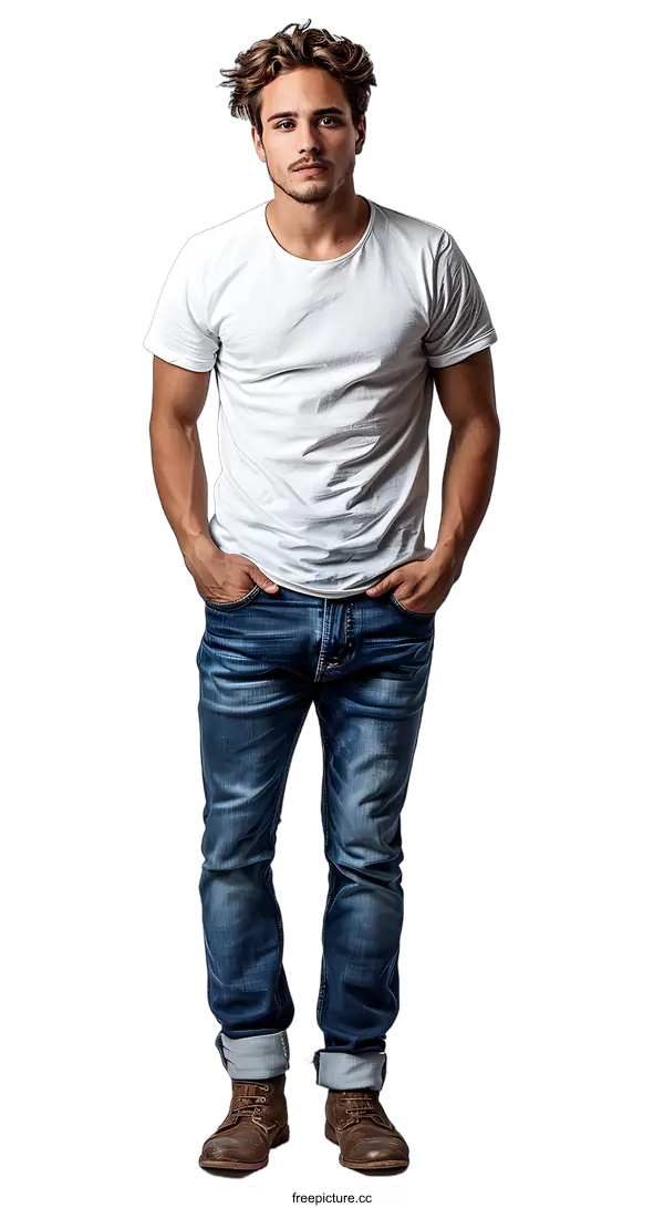 [Transparent Background PNG]Handsome young man in casual clothes posing in the studio